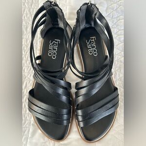 Franco Sarto Gaetana Flat Black Leather Gladiator Sandals